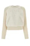 Prada Shearling And Alpaca Crew Neck Sweater In Neutral