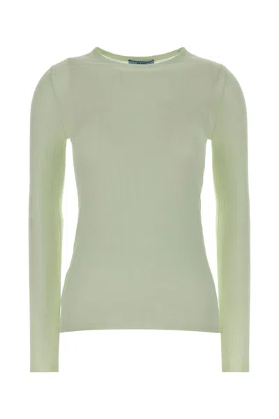 Prada Linfa Knit Crewneck Sweater For Women In Green