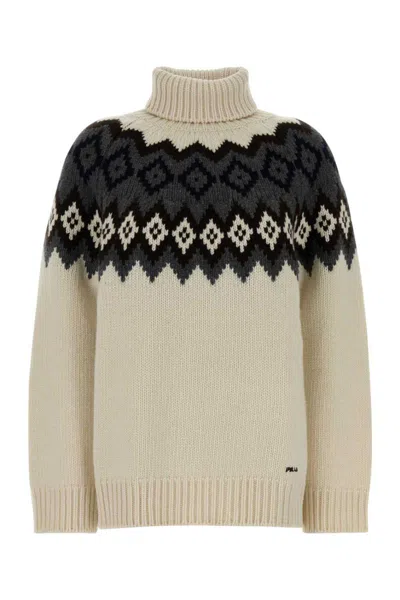 Prada Turtleneck Knitwear Long Sleeves Patterned Design In Neutral