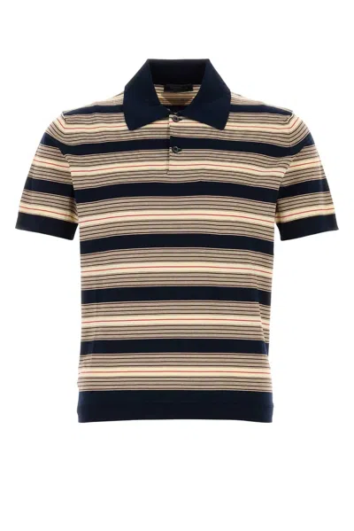 Prada Embroidered Stretch Cotton Blend Polo Shirt In Nude