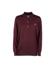 Prada Knitwear With Polo Collar And Ribbed Cuffs In Amaranth