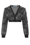 Prada Cropped Sequin-embroidered Cardigan In Black