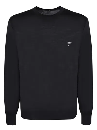 Prada Long-sleeved Cotton T-shirt In Blue