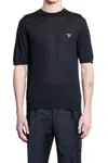 Prada Rundhalspullover Aus Superfeiner Wolle In Black