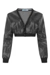Prada Cropped Sequin-embroidered Cardigan In Black