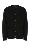 Prada Oversize V-neck Cardigan With Cable Knit Pattern In Black