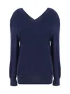 Prada Ribbed V-neck Cardigan Long Sleeves In Bleu