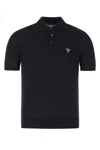 Prada Knit Polo T-shirt With Embroidered-logo In Blue
