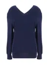 Prada Ribbed V-neck Cardigan Long Sleeves In Blue