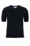 Prada Midnight Wool Short Sleeve Sweater In Blue