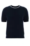 Prada Wool And Cashmere Crewneck Sweater With Jewel Details In Blue