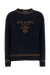 Prada Blue Cashmere Blend Sweater With Logo In Blue