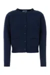 Prada Navy Blue Cashmere Cardigan In Blue
