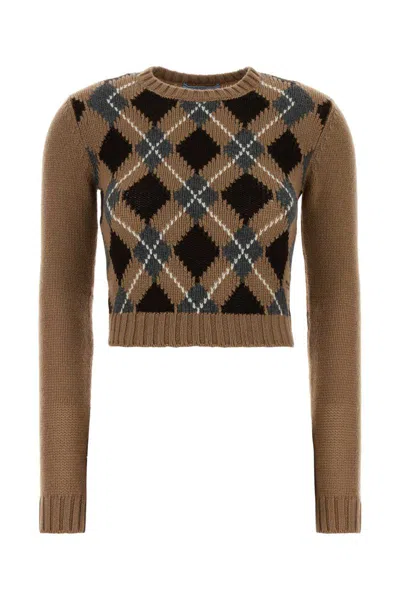 Prada Crew Neck Sweater In Brown