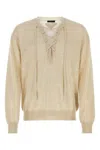 Prada Lace-up Neckline Cashmere Blend Sweater In Brown