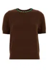 Prada Knit Sweater Embellished Neckline In Brown