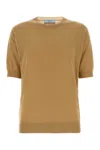 Prada Superfine Cashmere Short-sleeve Sweater In Animal Print