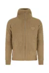 Prada Textured Alpaca Turtleneck Cardigan In Brown