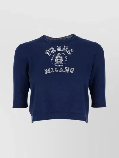 Prada Knitwear Crew Neck Cropped Ribbed Hem