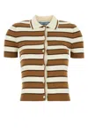 Prada Striped Short-sleeve Polo Sweater In Multi