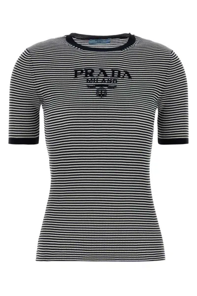 Prada Striped Silk Crew-neck Sweater In Multi