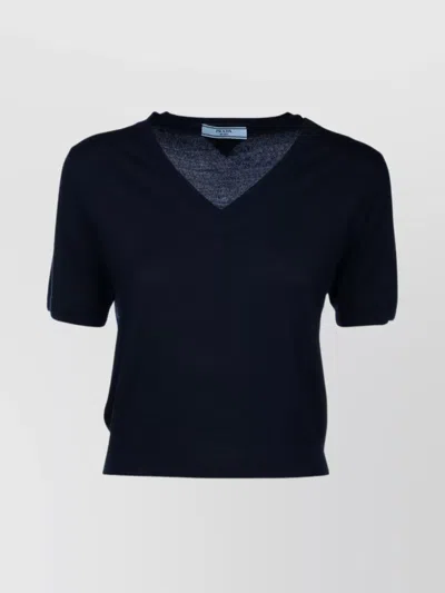 Prada Knitwear V-neckline Short Sleeves Ribbed Hem