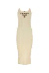 Prada Silk Midi Dress Ribbed Sleeveless Slit In Neutral