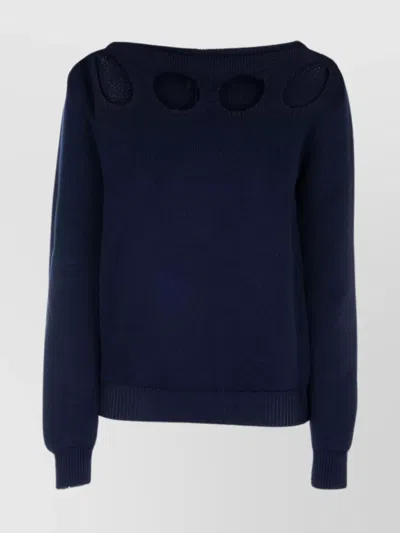 Prada Knitwear With Cut-out Sleeves And Ribbed Finish In Blue