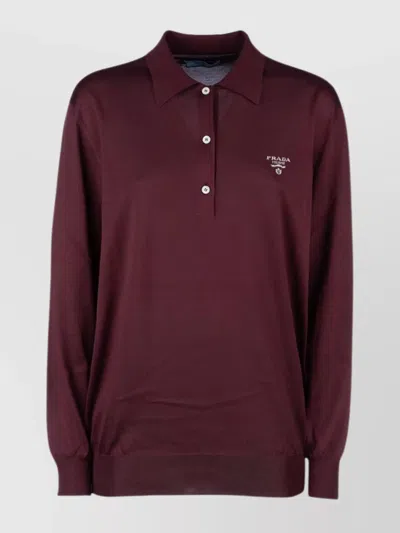 PRADA KNITWEAR WITH POLO COLLAR AND RIBBED CUFFS
