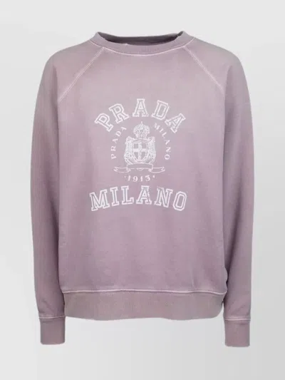 Prada Knitwear With Raglan Sleeves And Ribbed Finish In Pink