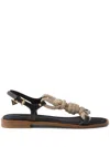 Prada Flat Leather And Cord Sandals