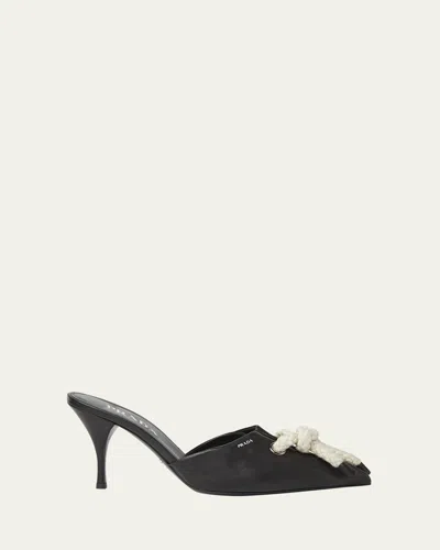 Prada Knotted Rope Nappa Leather Mules In Black