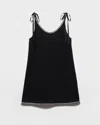 Prada Womens Black Crystal-embellished Scoop-neck Woven Mini Dress In Black