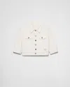 Prada Womens White Branded-patch Cropped Denim Jacket In Weiss