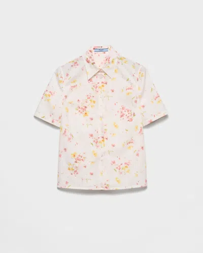 PRADA SHORT-SLEEVED FLORAL PRINT POPLIN SHIRT