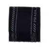 Prada Striped Pattern Scarf Fringed Edges In Black