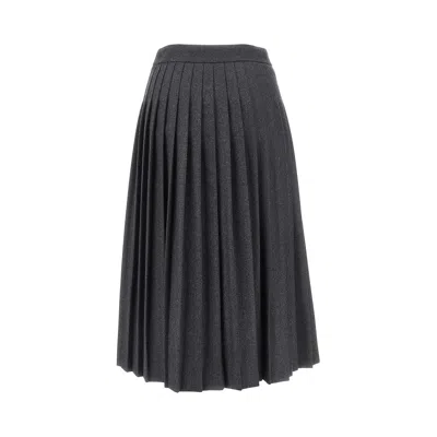 Prada L Pleated Midi Skirt With Safety Pin In Gray
