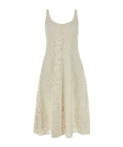 Prada Ivory Lace Dress In Beige