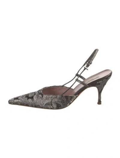 Pre-owned Prada Lace Lace Pattern Slingback Pumps In Silver