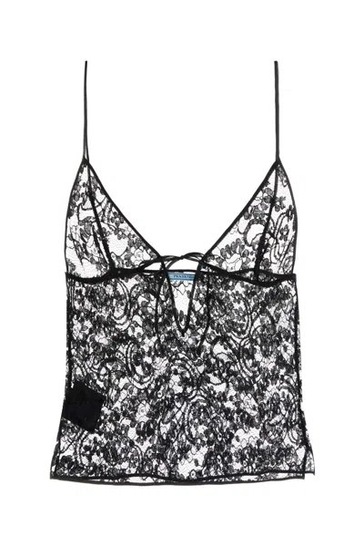 Prada Lace Mini Top In Black