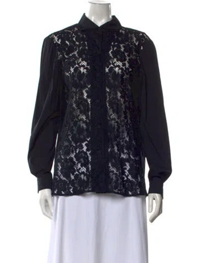 Pre-owned Prada Lace Pattern Long Sleeve Blouse In Blue