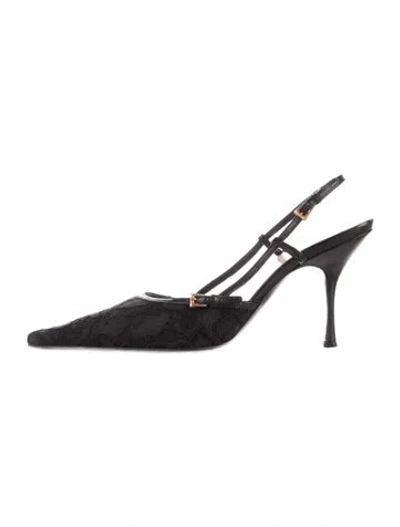 Pre-owned Prada Lace Pattern Slingback Pumps In Black