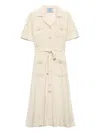 Prada Short-sleeve Belted Midi Shirtdress In Neutral