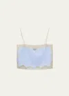 Prada Lace-trimmed Linen Top In F0012 Cielo