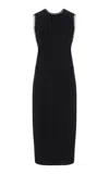 Prada Lace-trimmed Interlock Midi Crepe Dress In Black