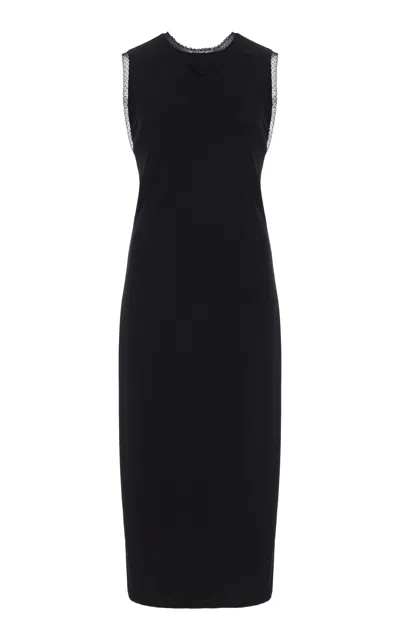 PRADA LACE-TRIMMED CREPE MIDI DRESS