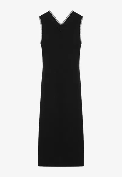 Prada Lace-trimmed Interlock Midi Crepe Dress In Black
