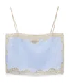 Prada Lace-trimmed Linen Top In Sky-blue