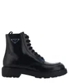 Prada Elegant Leather Ankle Boots With Lace-up Detail In Black