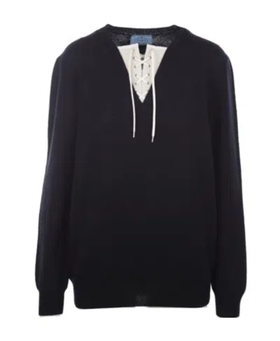 Prada Lace-up Cashmere Jumper In Black